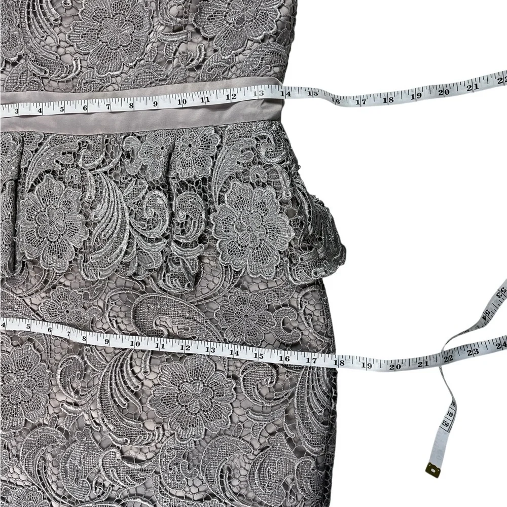 Adrianna Papell Gray Strapless Lace Lined Peplum Dress Size 4 Romantic Feminine